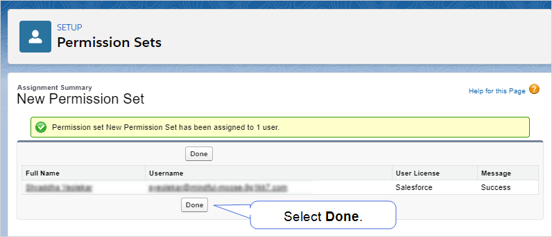 User Assignment summary page showing assignment confirmation.