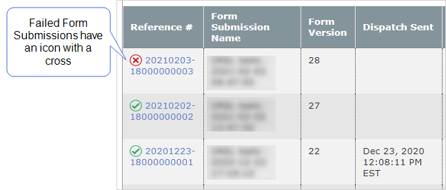 Example of a failed form submission on the analytics page.