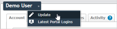 Username drop-down menu